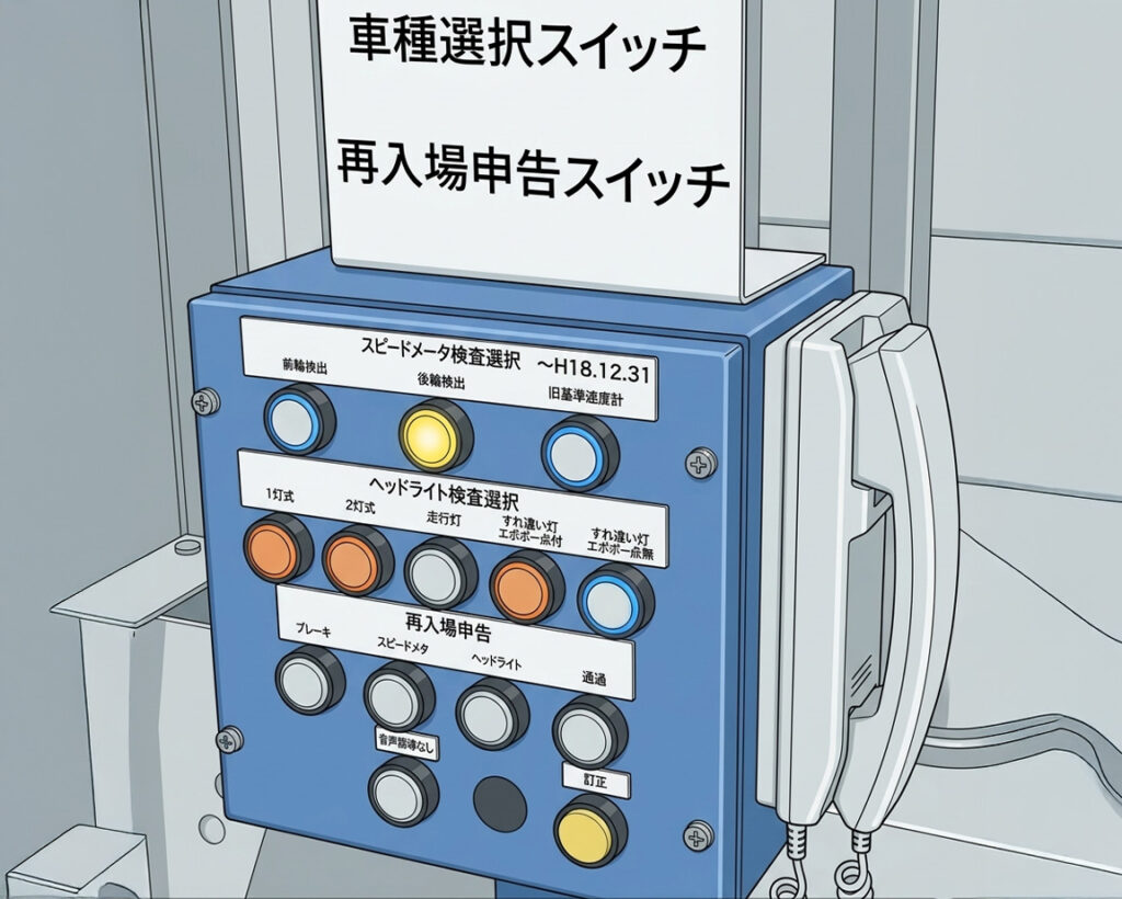 保安検査コース（検査ライン）で検査ラインに入る前に操作するパネル